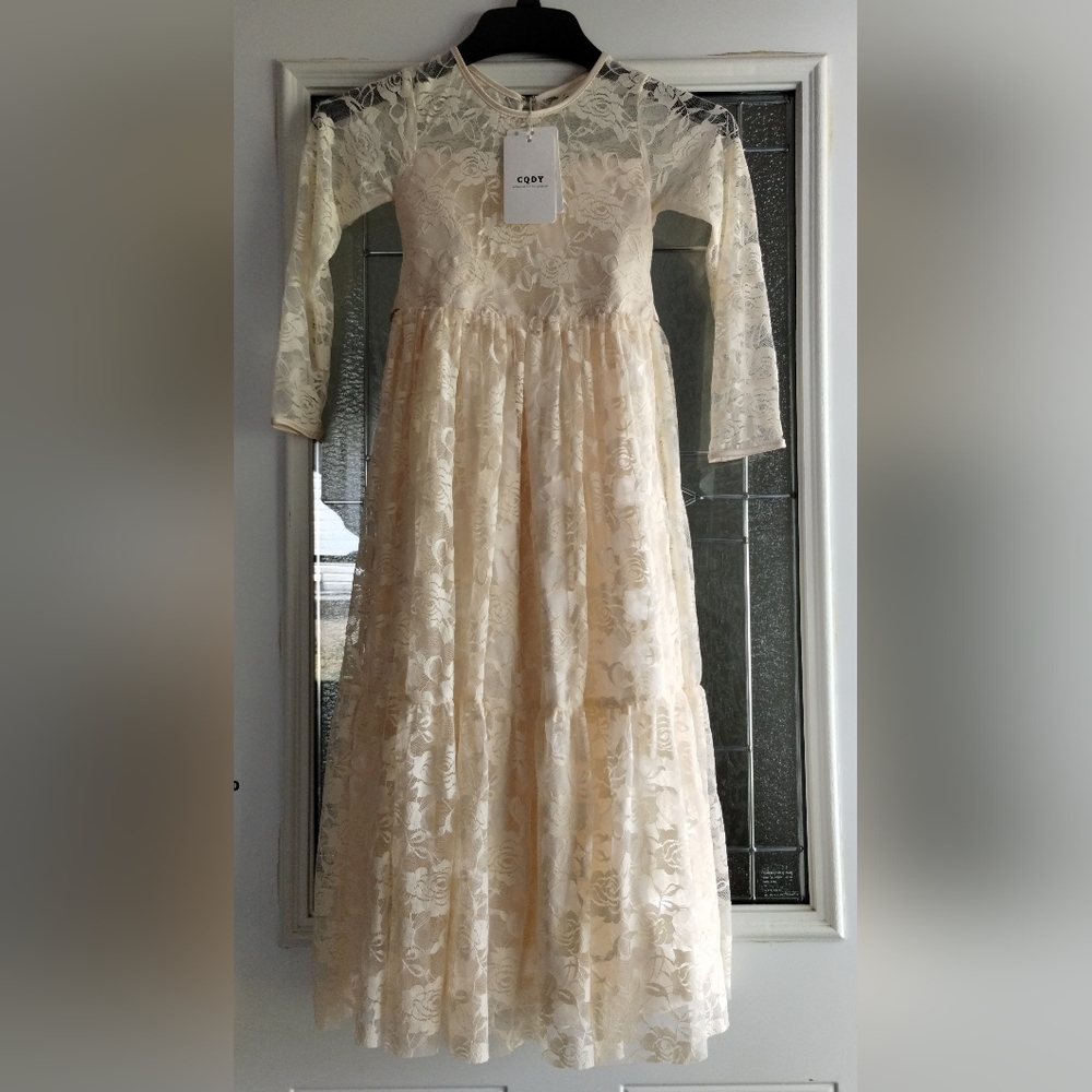 CQDY Brand Elegant Cream Lace Kids Dress